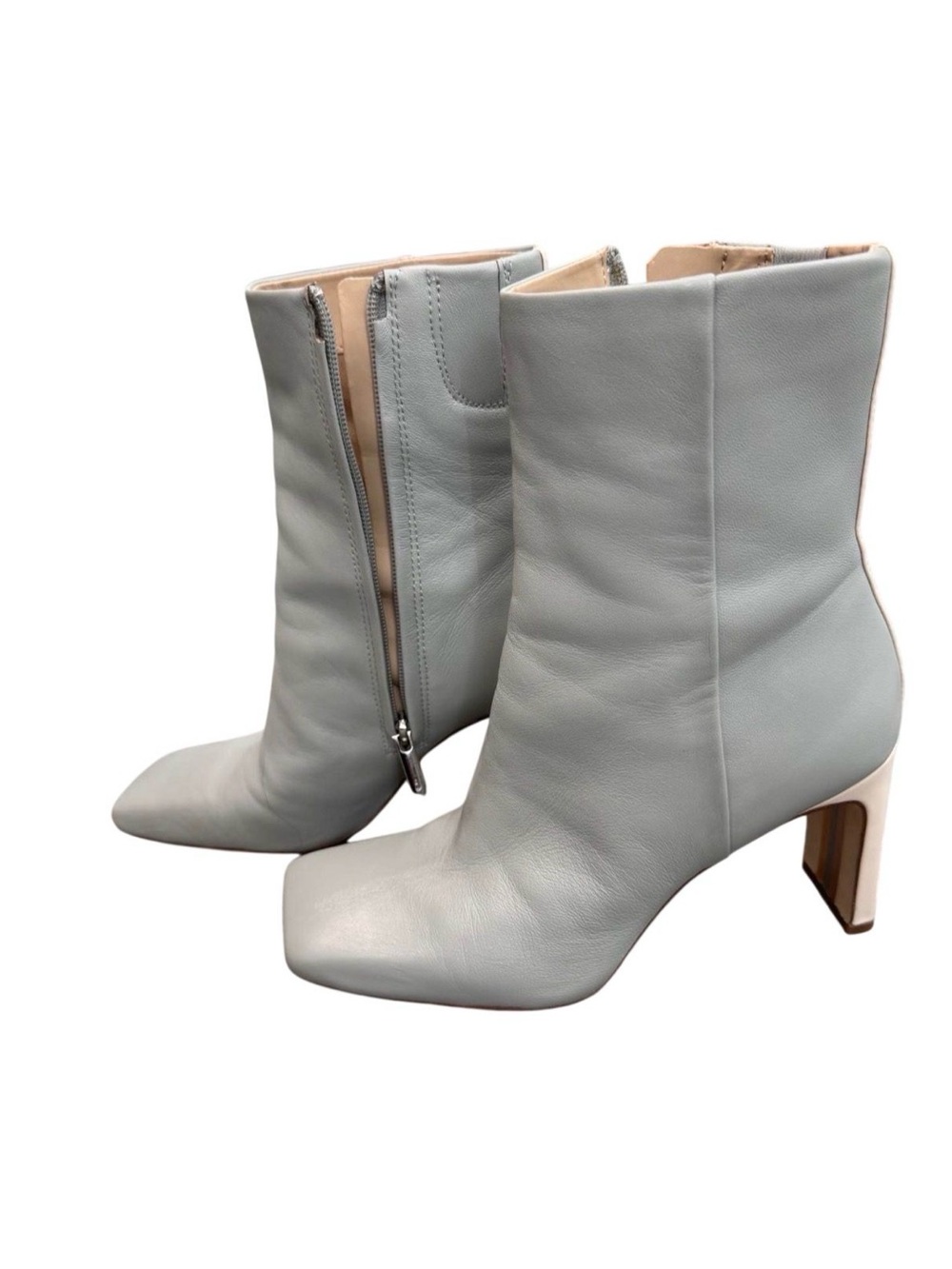 Sam Edelman Women's Light Gray Leather Mid-Calf Zip Boot